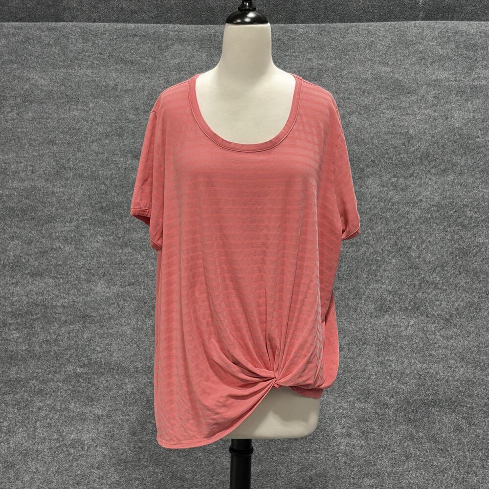 Fresh Produce Shirt Womens 2XL Pink Striped Knot Front Scoop Neck Made USA